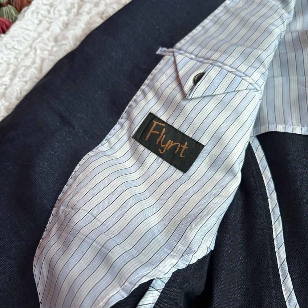 Flynt Spicoli Linen Blend Unstructured Navy Sport Coat Mens 46R